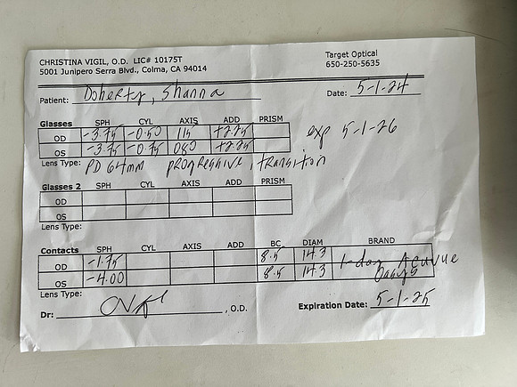 eye glasses perscrip 2024